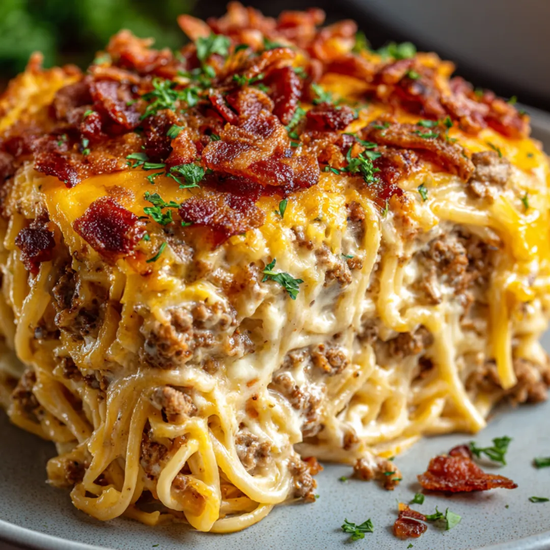 A plate of food with bacon and cheese.
