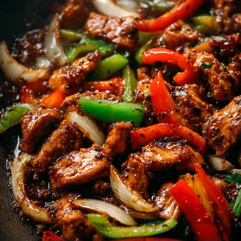 A plate of food with peppers and onions.