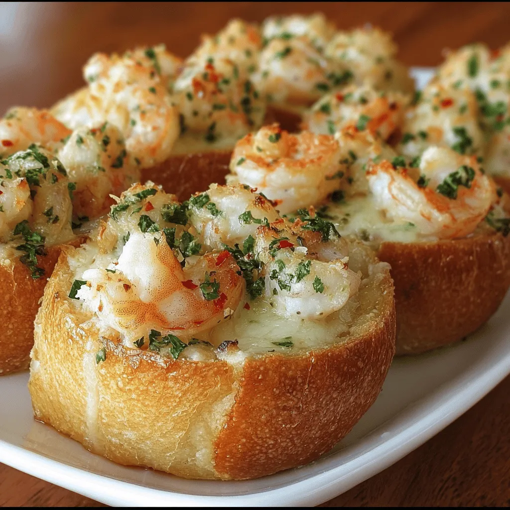 Shrimp and cheese on a bread.