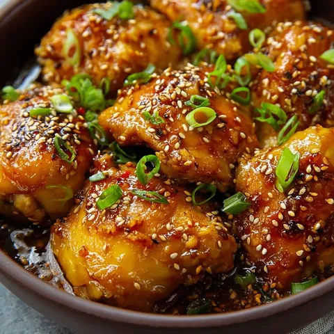 A bowl of food with green onions and orange sauce.