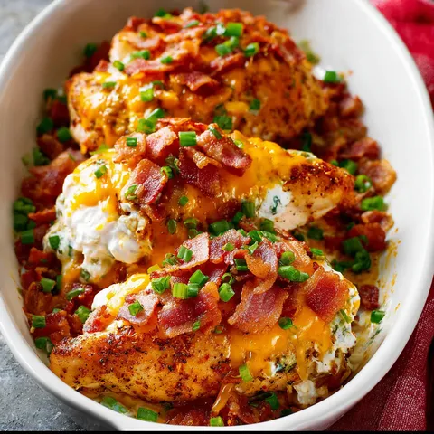 A white bowl filled with bacon and cheese.