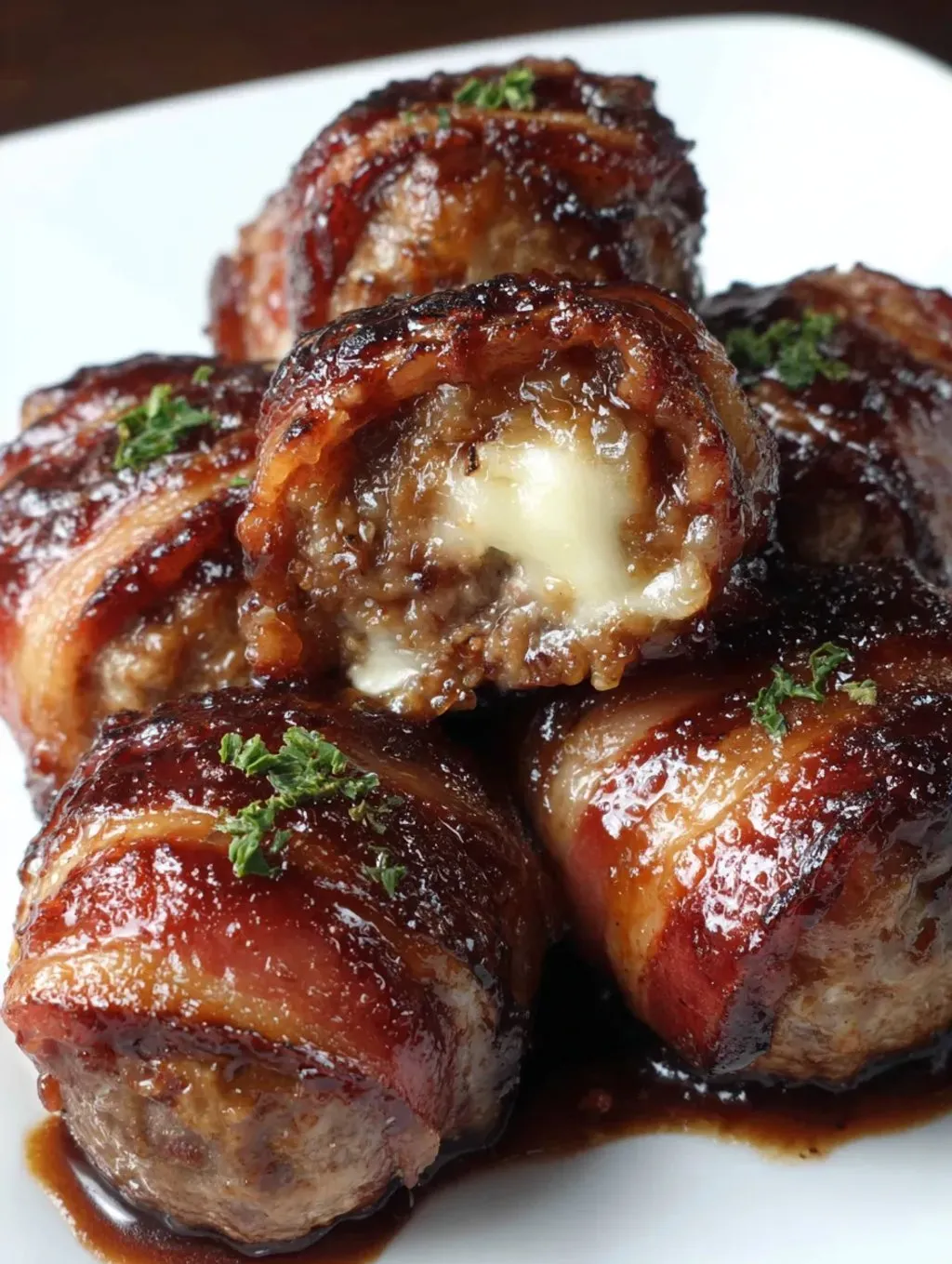 Bacon wrapped meat on a plate.