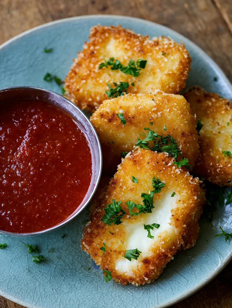 A plate of cheese sticks with marinara sauce.