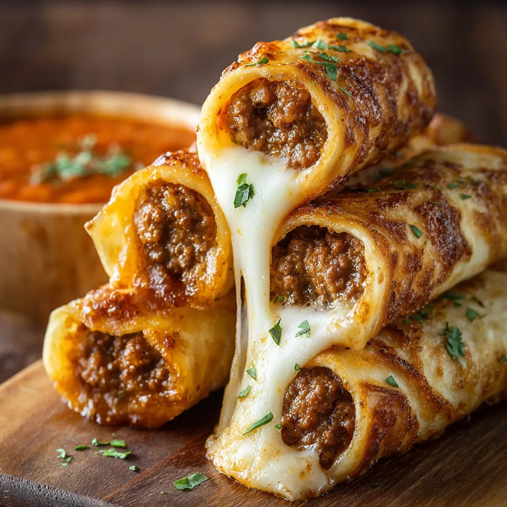 A stack of cheese filled burritos.