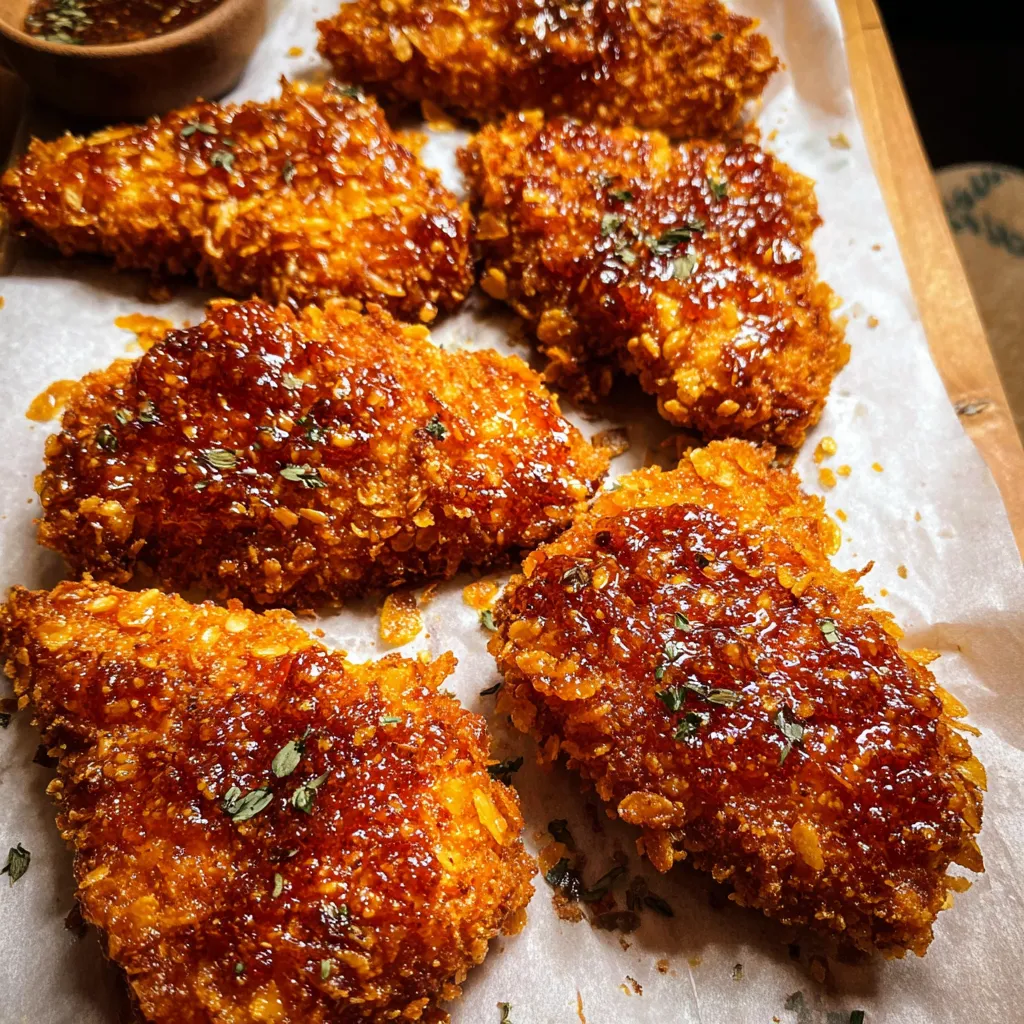 A plate of breaded chicken with sauce.
