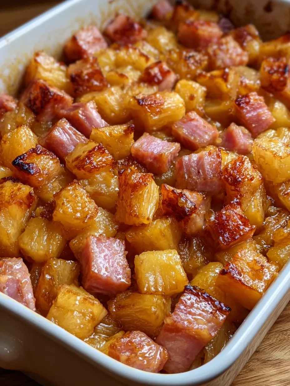 A dish of ham and pineapple.