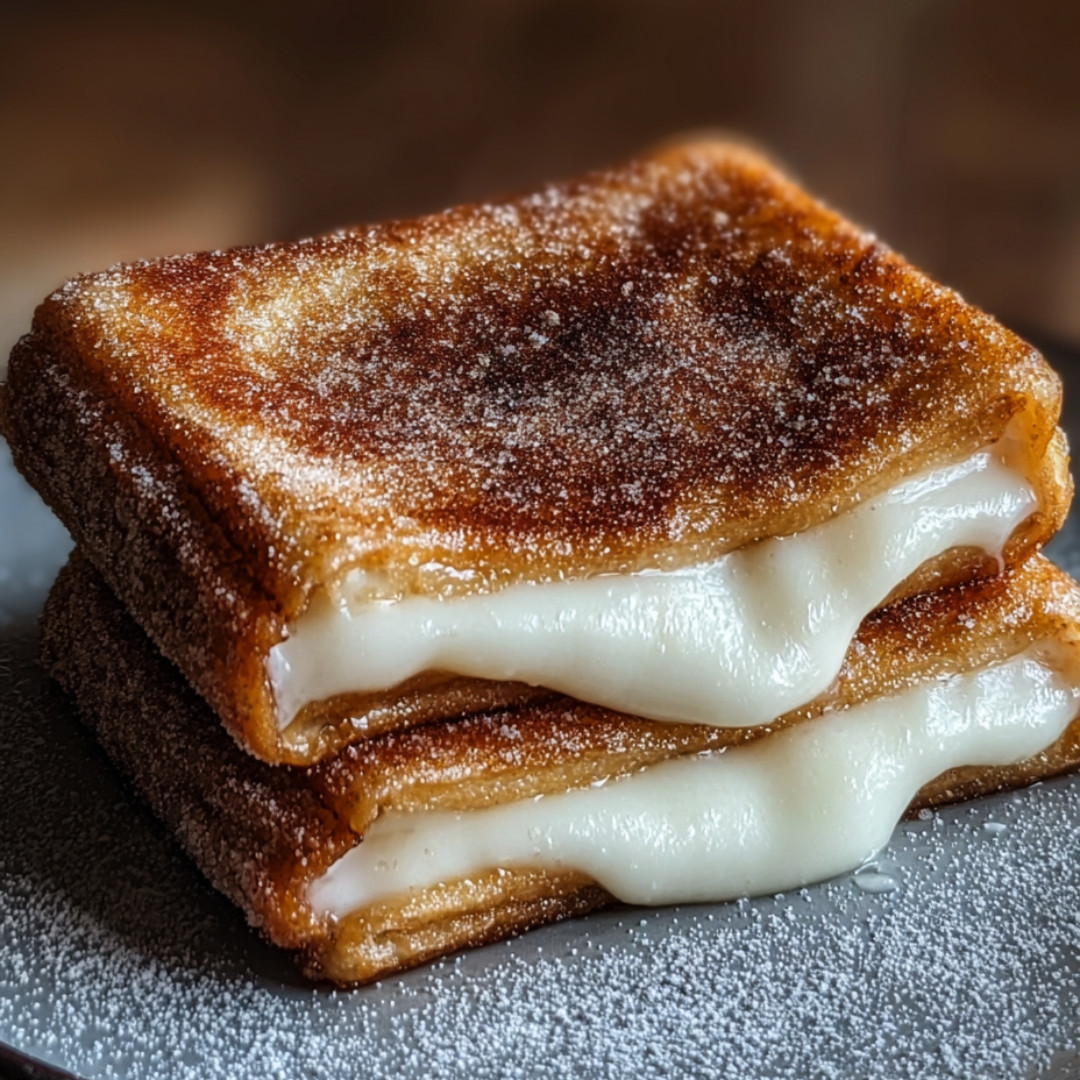A stack of three grilled cheese sandwiches.