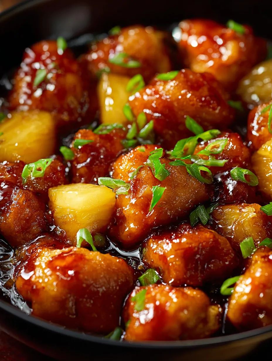 A plate of food with chicken and pineapple.