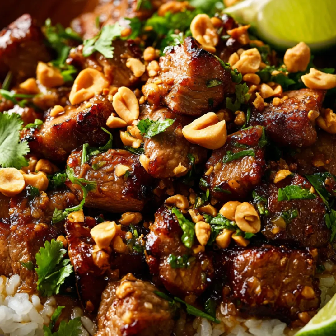 A plate of food with meat and nuts.