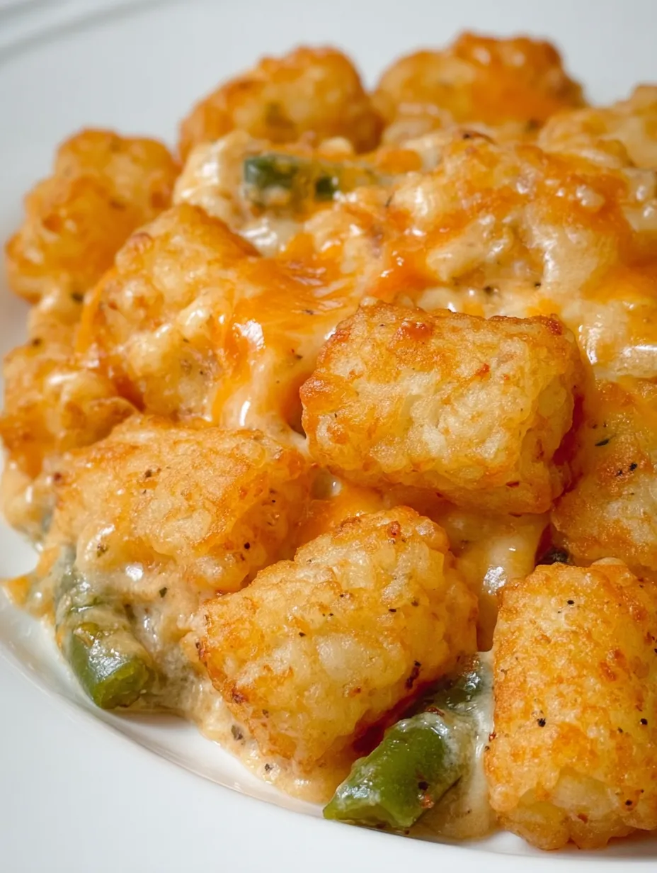 A plate of food with cheese and tater tots.