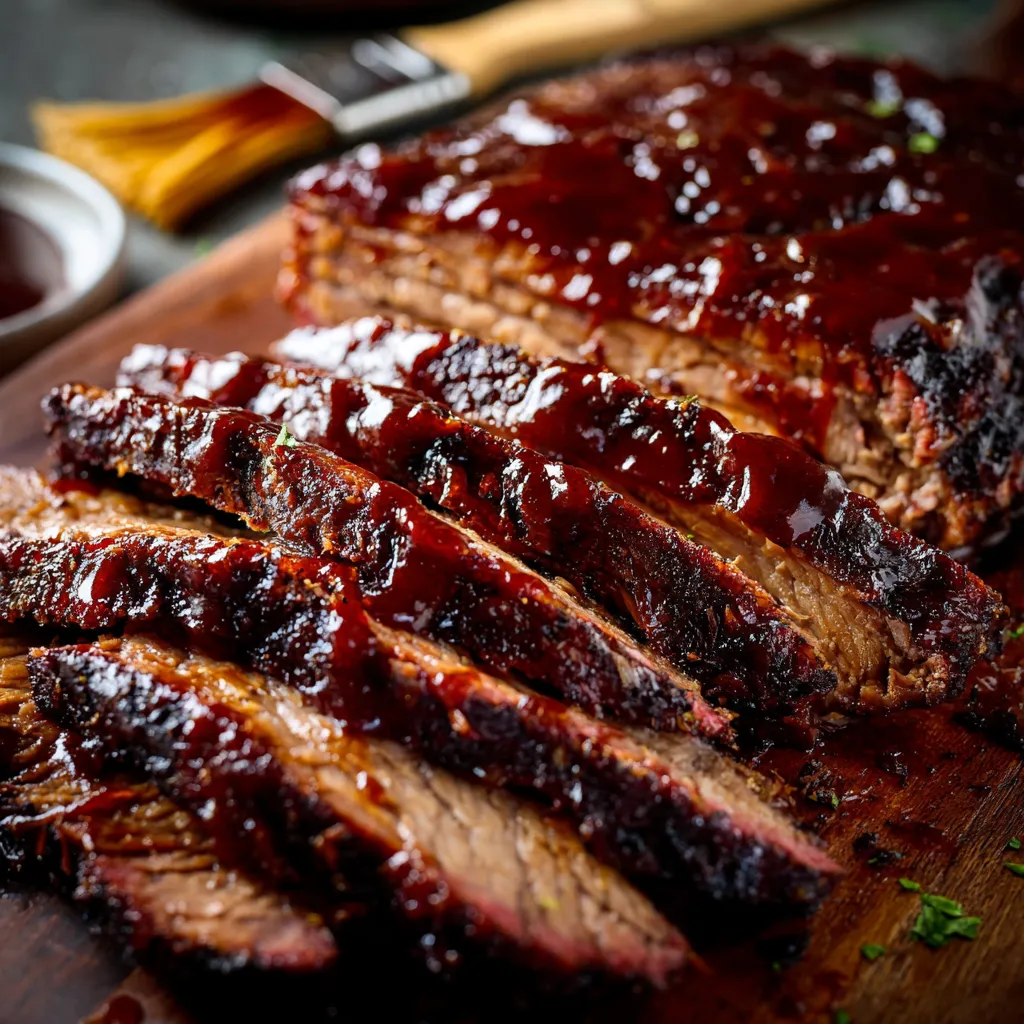 A close up of a piece of meat on a wooden cutting board.