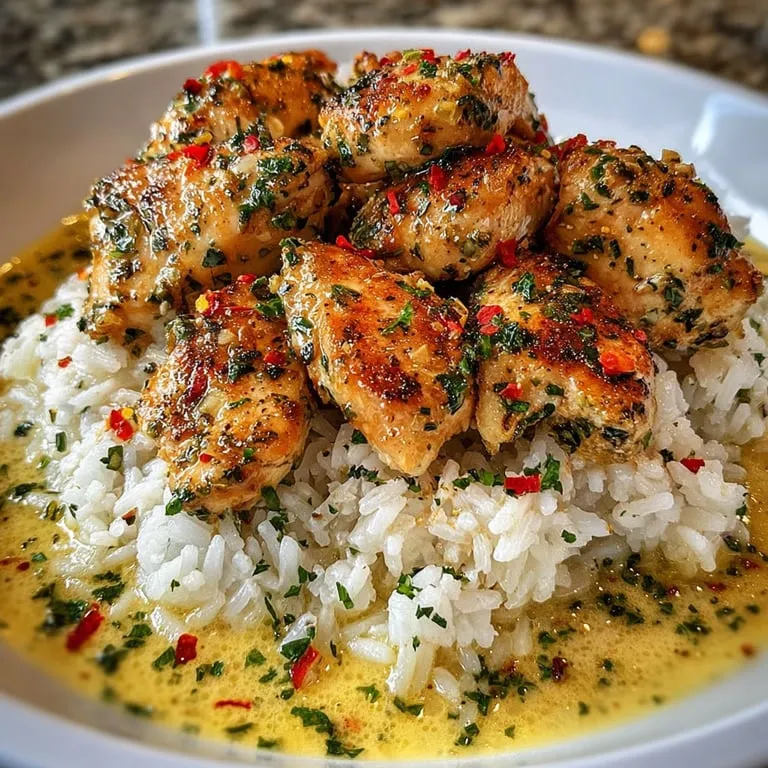 A bowl of rice with chicken on top.