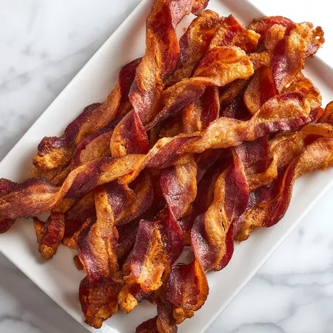 Bacon on a white plate.
