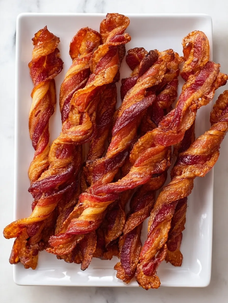 Bacon on a white plate.