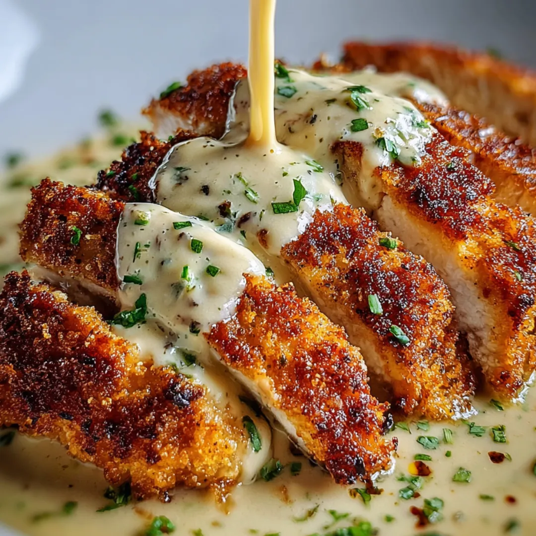 A piece of meat with sauce on it.