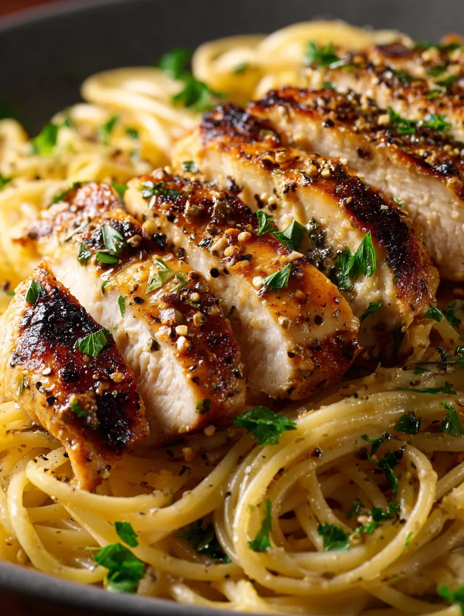 A plate of food with chicken and pasta.