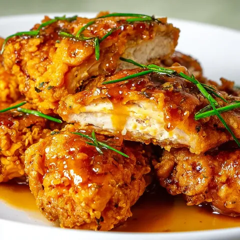 A plate of fried chicken with sauce.