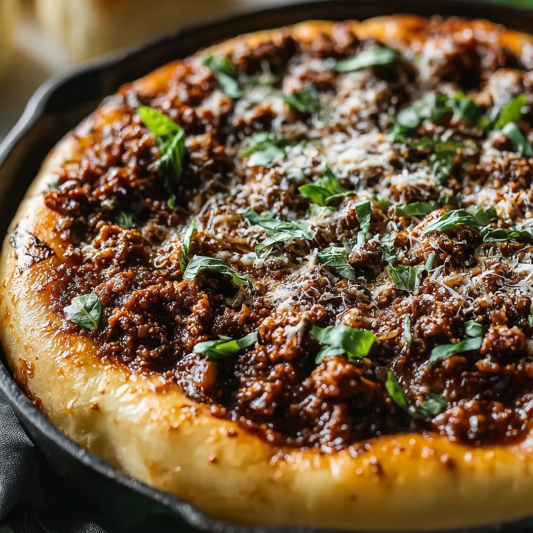A pizza with meat and cheese.