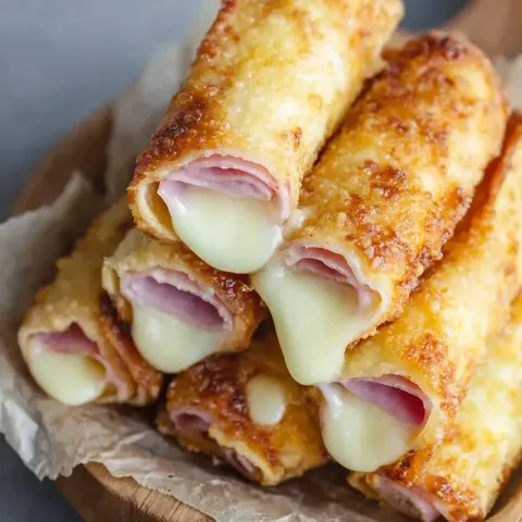 A stack of ham and cheese sandwiches.
