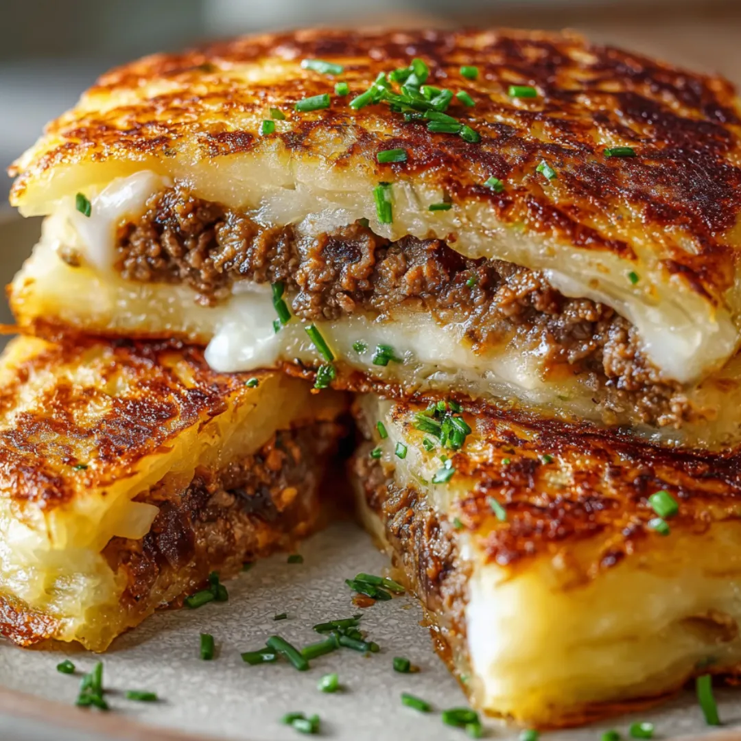 Two pieces of meat with cheese on top.