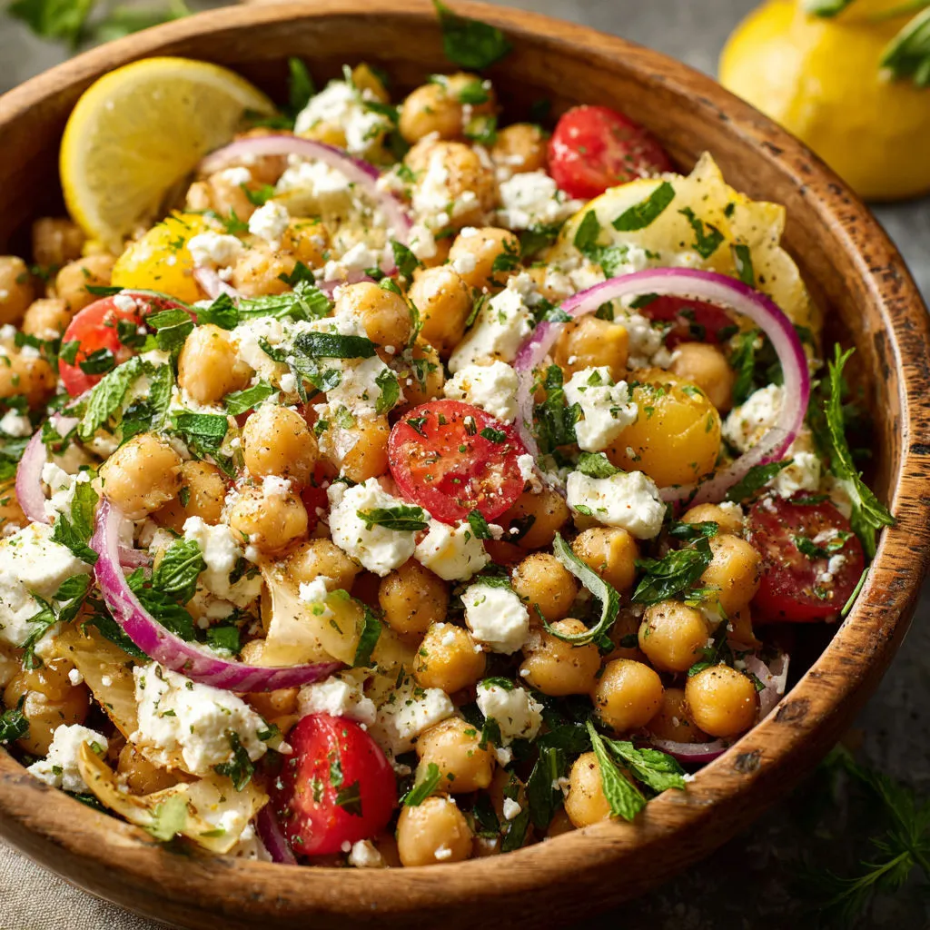 A bowl of vegetables with feta cheese.