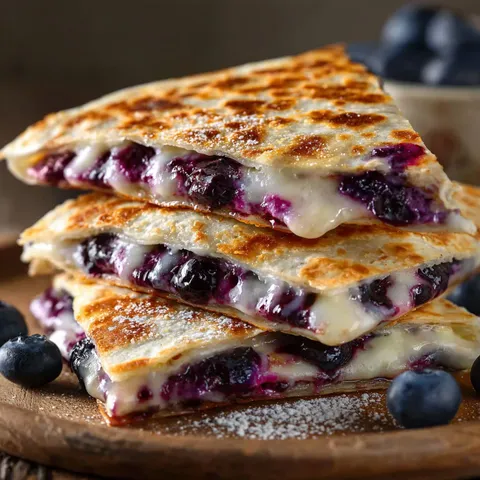 A stack of blueberry cream cheese pancakes.