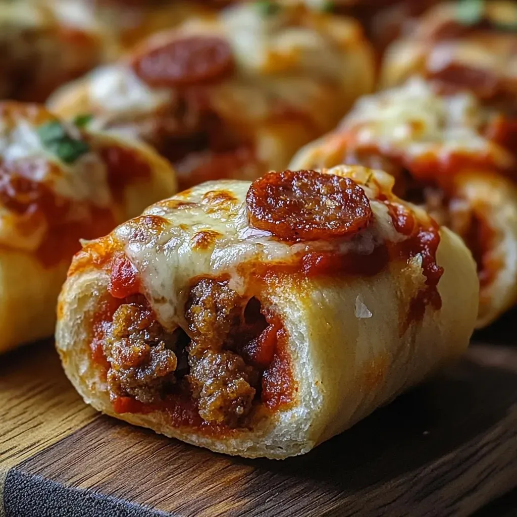 A pizza roll with pepperoni and cheese.