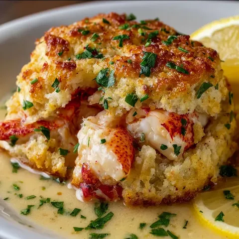 A plate of food with a lemon wedge on it.