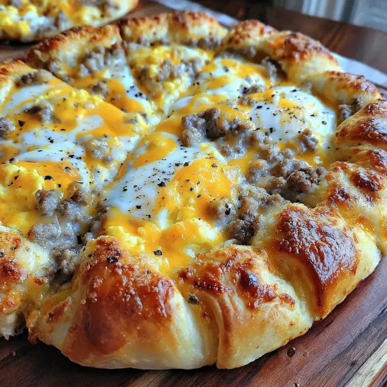 A pizza with cheese and sausage on a wooden table.