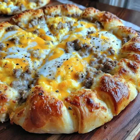 A pizza with cheese and sausage on a wooden table.