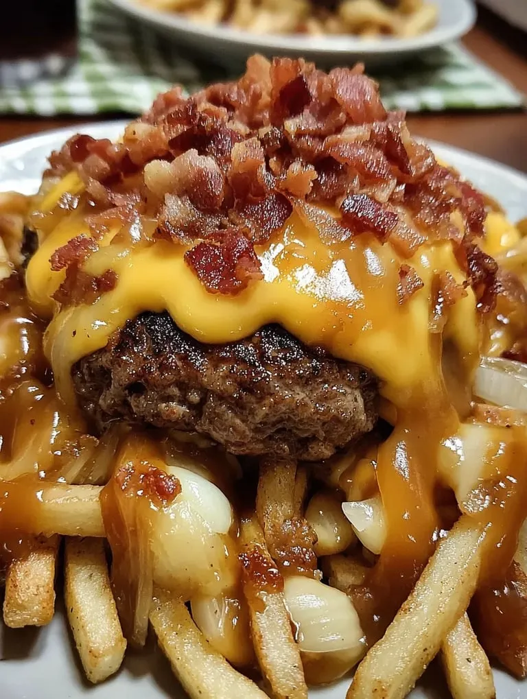 A plate of food with bacon and cheese.
