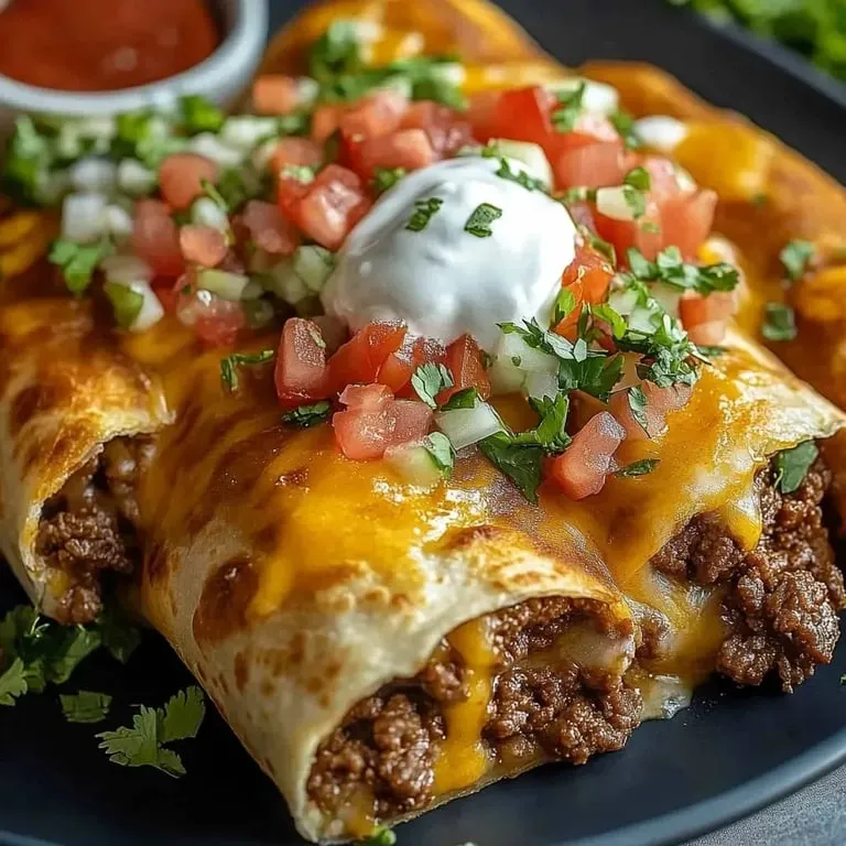 A plate of food with a white cheese on top.