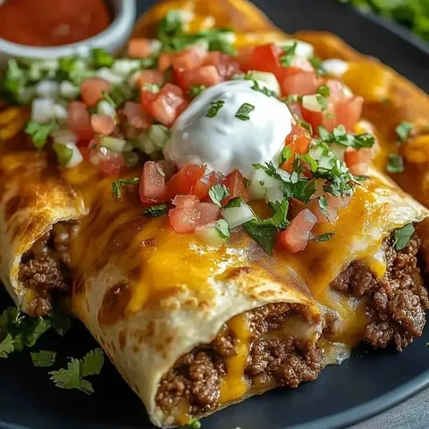 A plate of food with a white cheese on top.