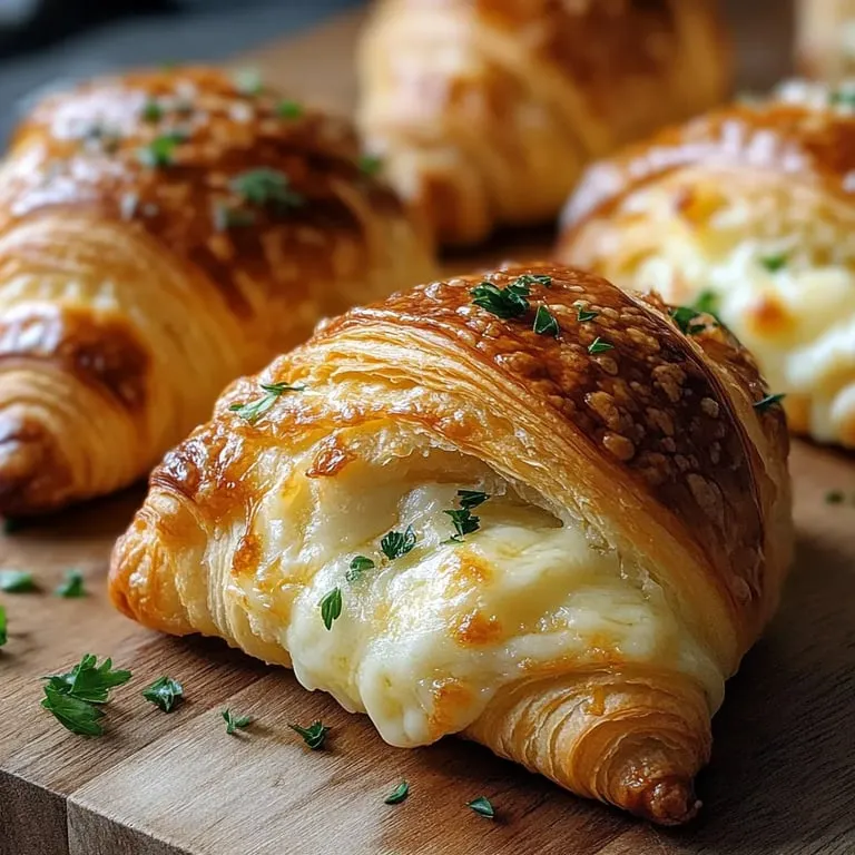 A plate of croissants with cheese and herbs.