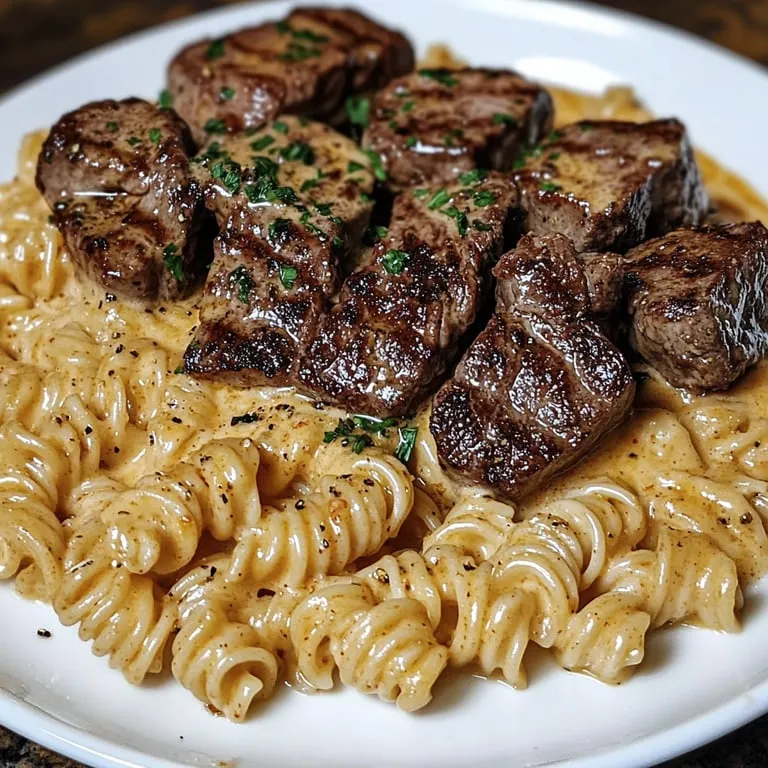 A plate of food with meat and pasta.