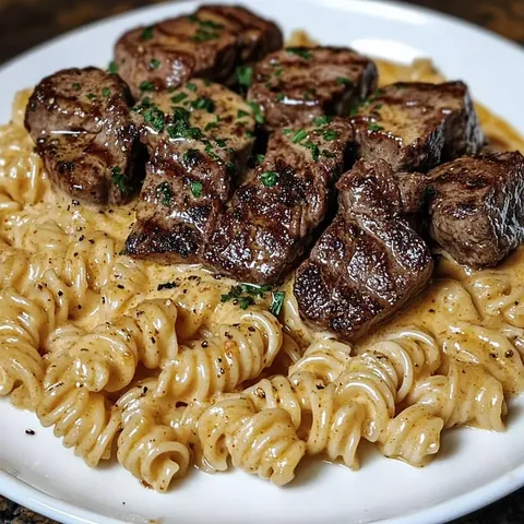 A plate of food with meat and pasta.