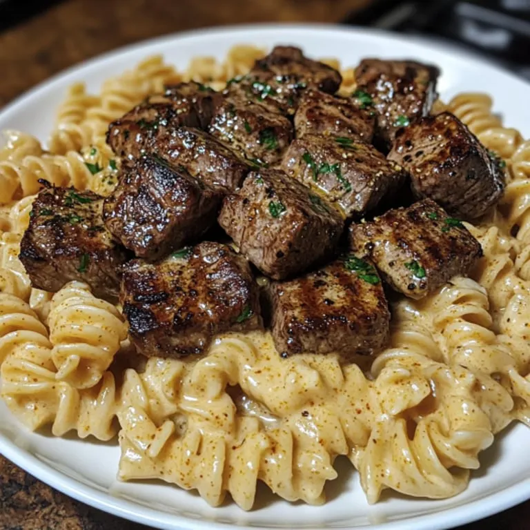 A plate of food with meat and pasta.