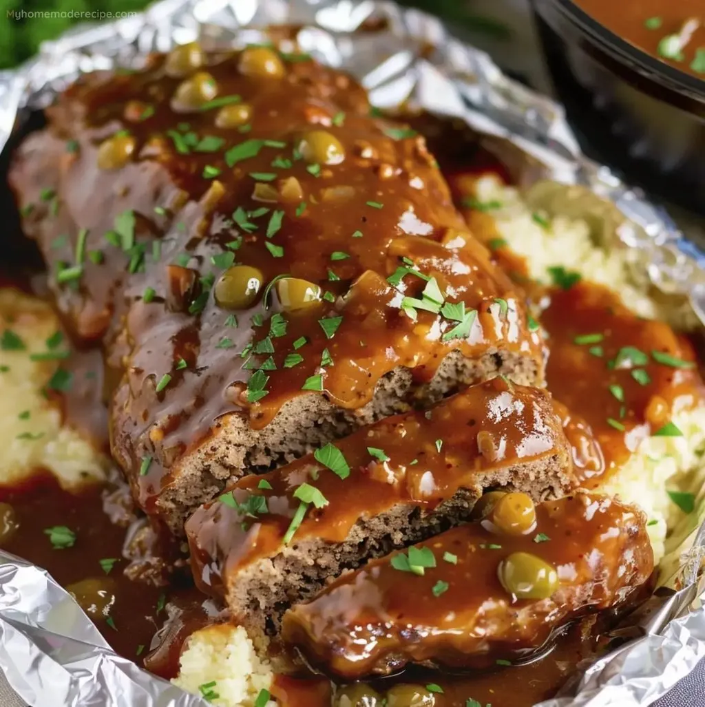 A piece of meat with gravy on it.