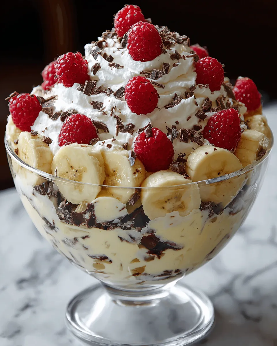 A bowl of bananas and raspberries.