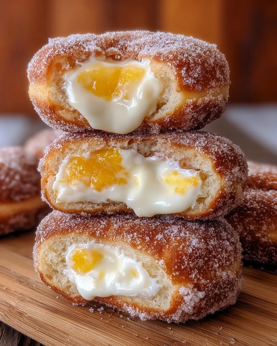 Three donuts with white icing and yellow filling.