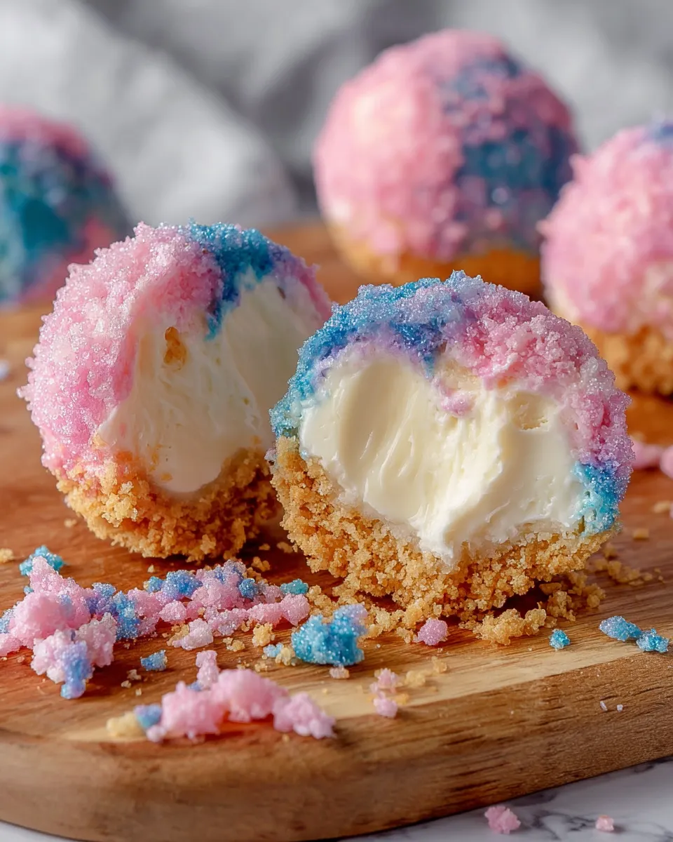 A pink, blue, and white frosted cake on a wooden table.
