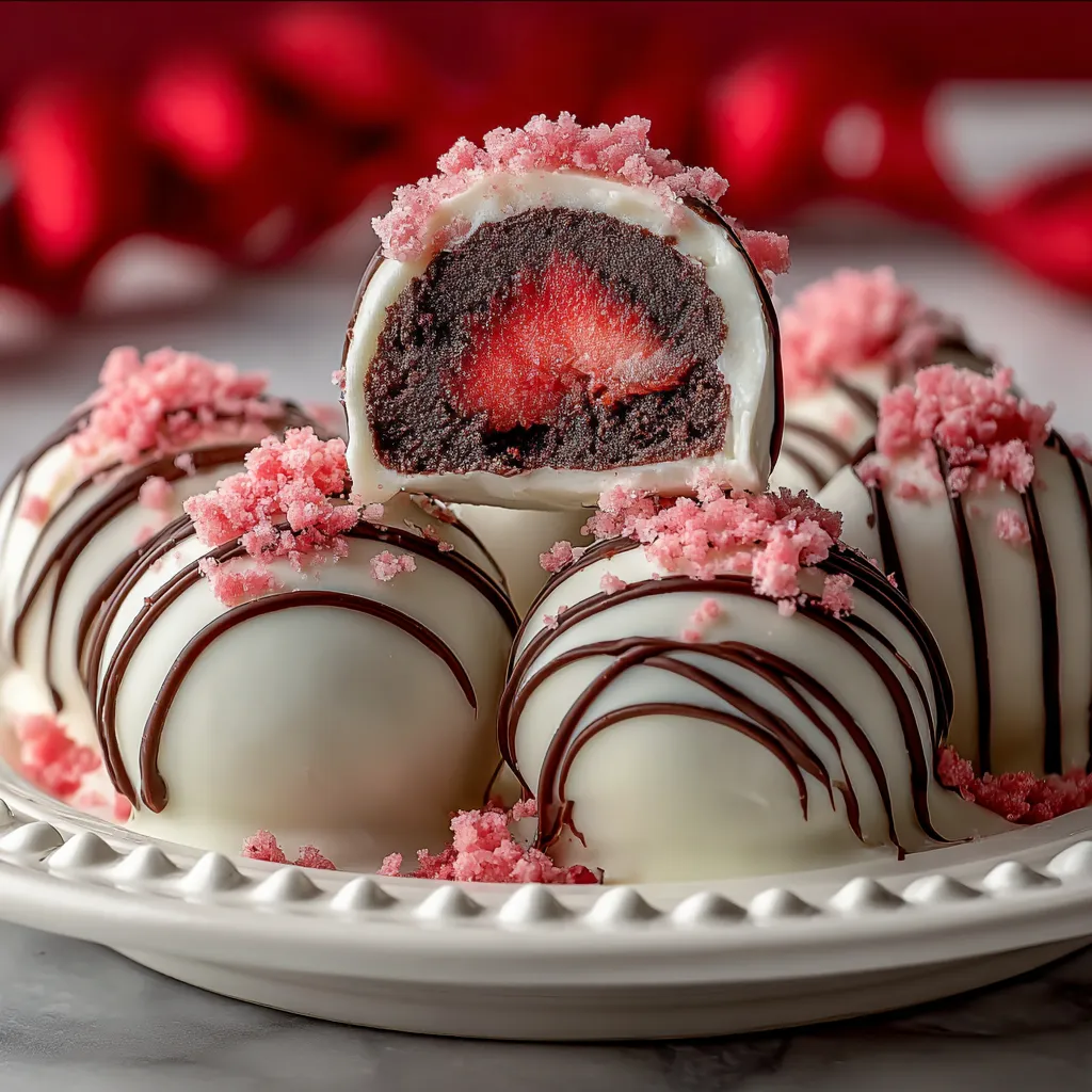 A plate of chocolate and strawberry covered candy.