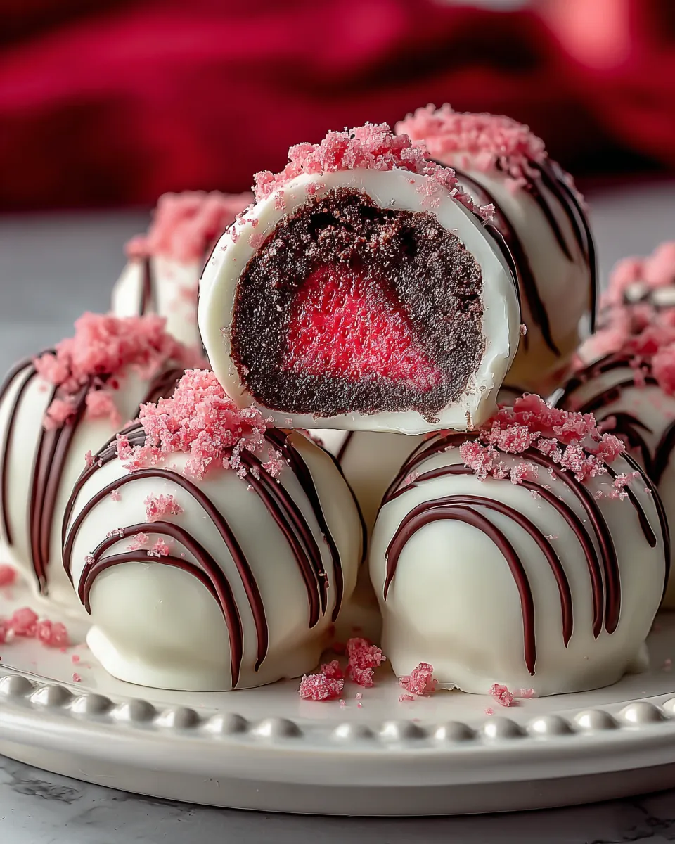 A plate of chocolate and strawberry flavored desserts.