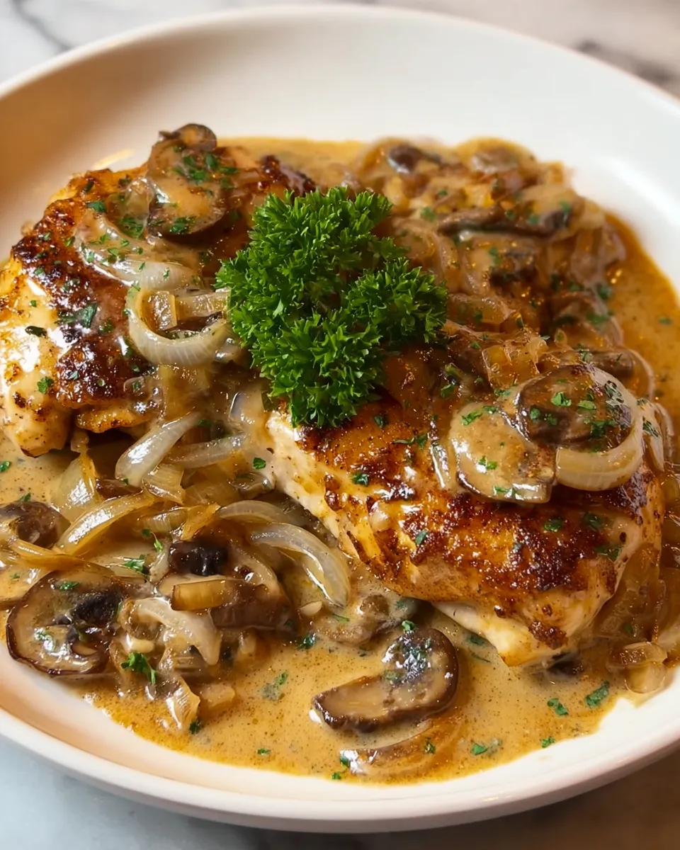 A plate of food with yummy mushrooms and onions.