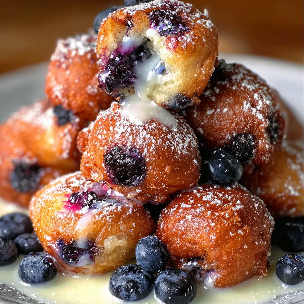 A stack of blueberry muffins with white icing.