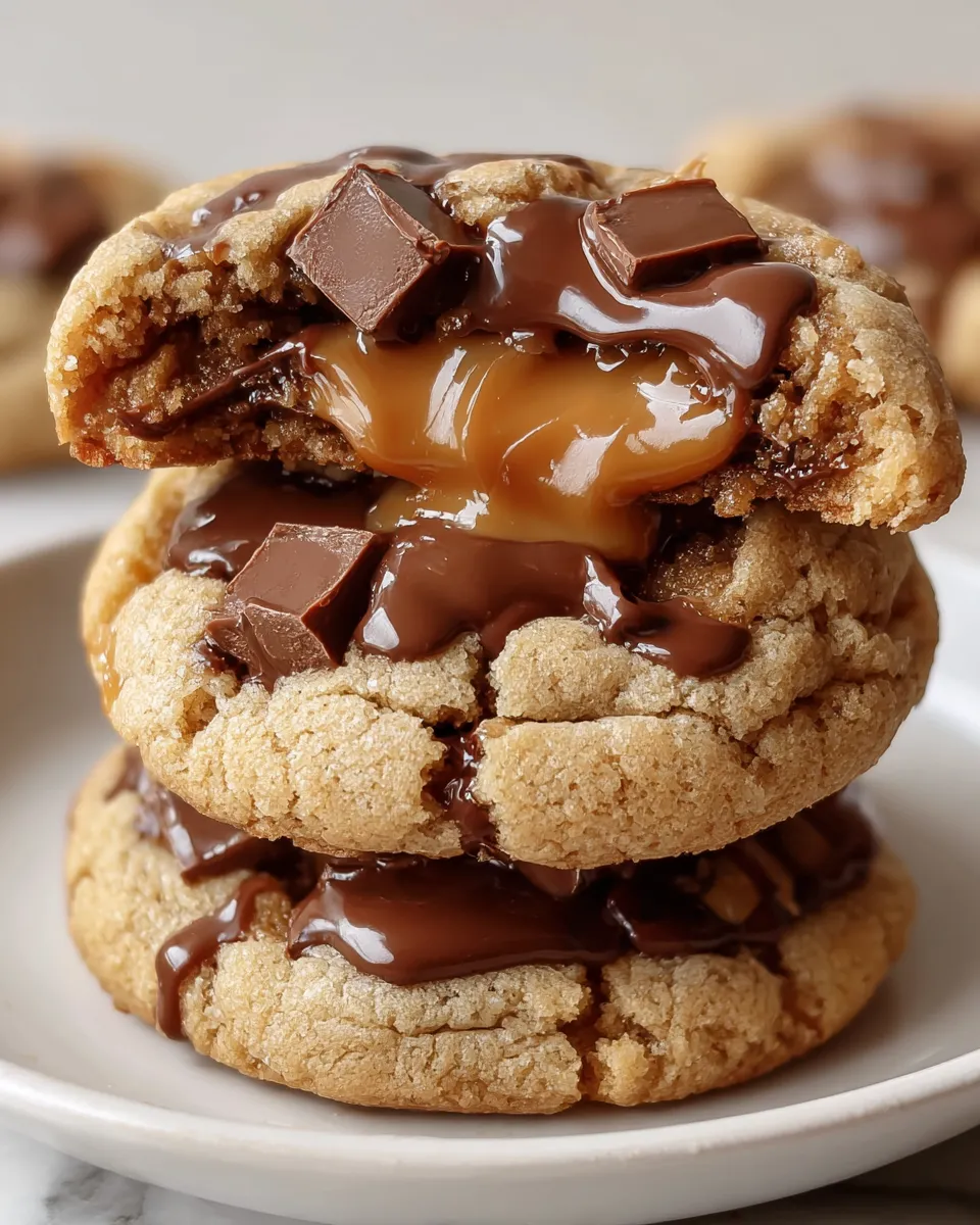 Chocolate chip cookies with caramel drizzle.