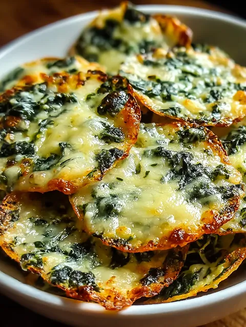 A bowl of cheese and spinach pizza.