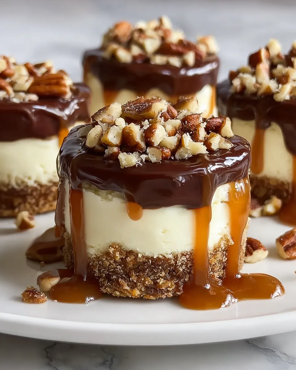 A plate of desserts with a chocolate and walnut topping.