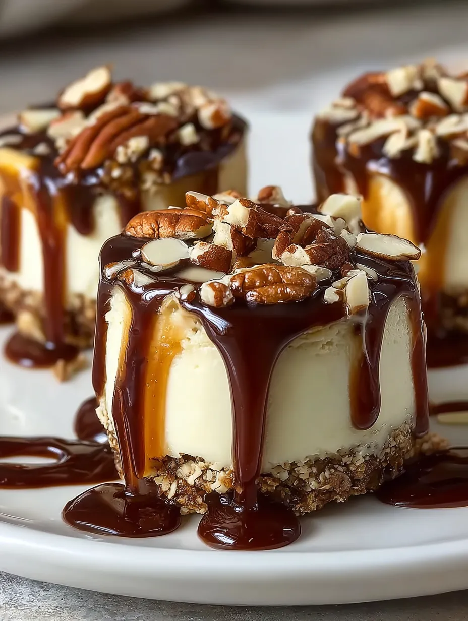 A slice of cake with chocolate drizzle and nuts.