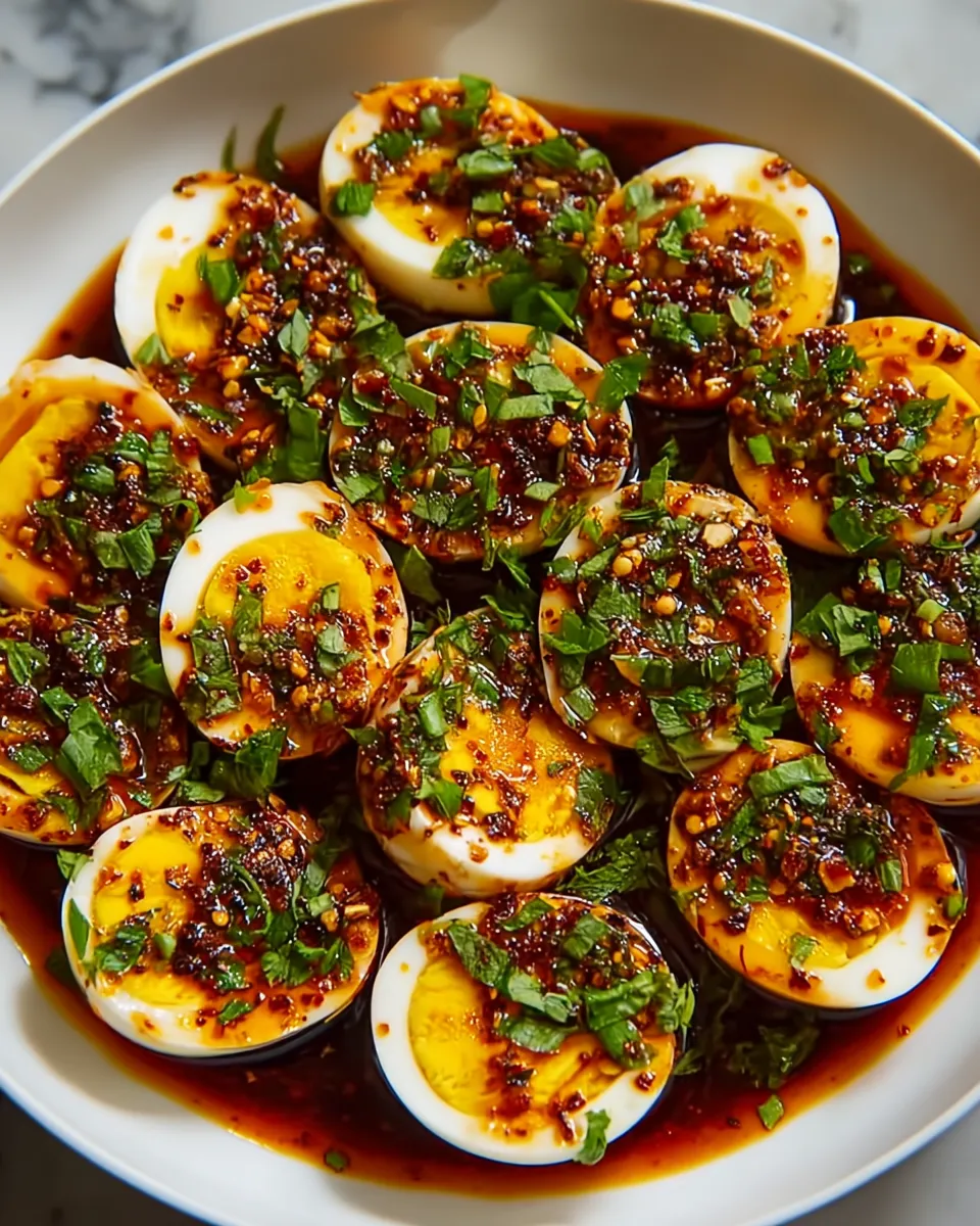 A plate of eggs with sauce.